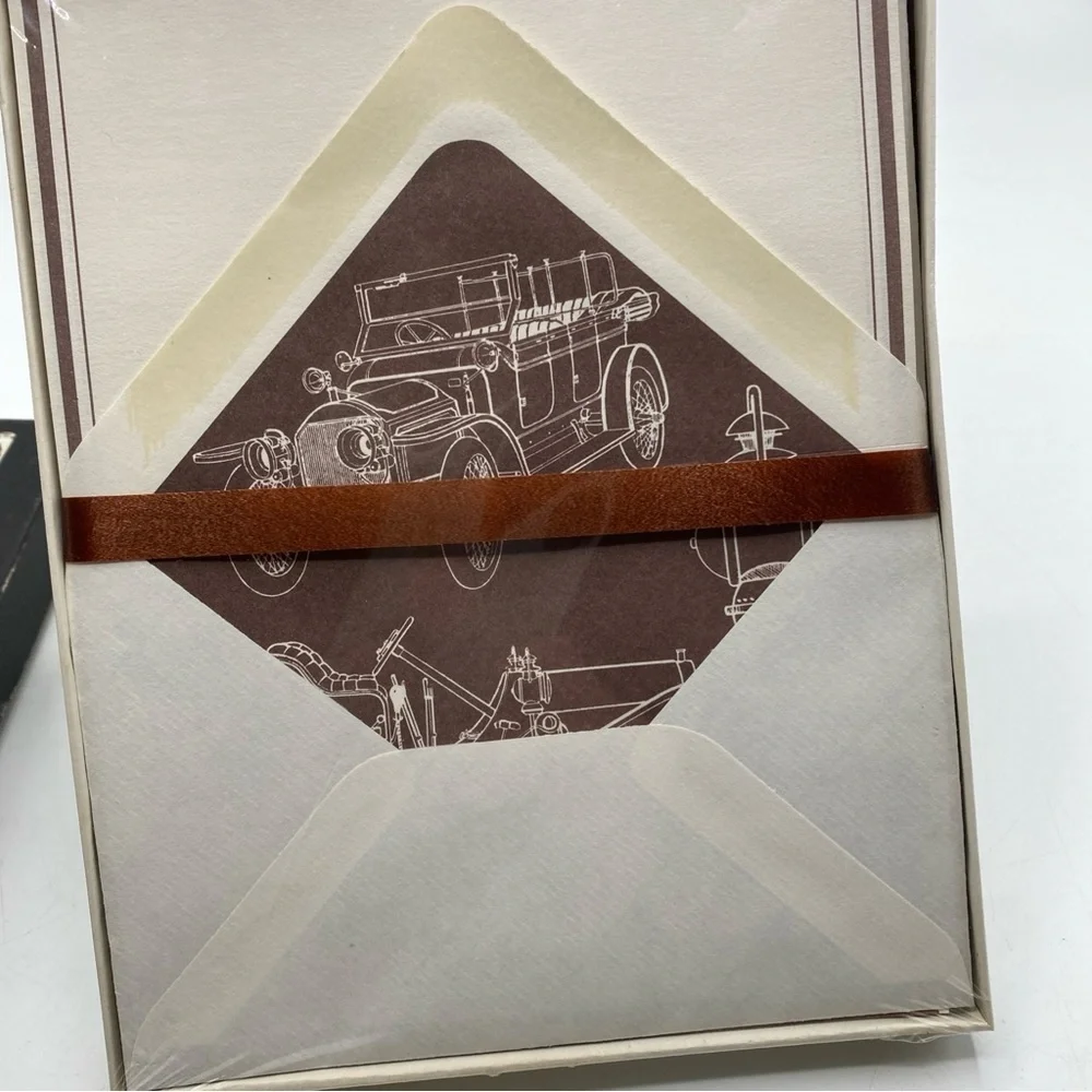 Vintage AMERICAN GREETINGS Stationery BOX Old Cars Notepaper Fold Envelopes USA